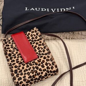 Leopard Print Small Crossbody Bag with Red leather closure
